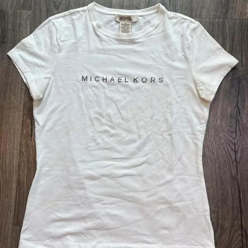Michael Michael Kors Rhinestone Logo T-Shirt White Medium